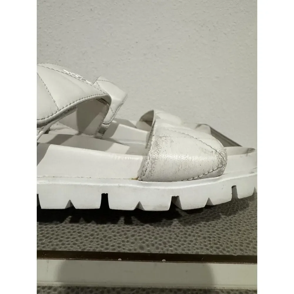 Prada Quilted Monolith Slung back Leather Sandal Sport Nappa Leather White Sz 38